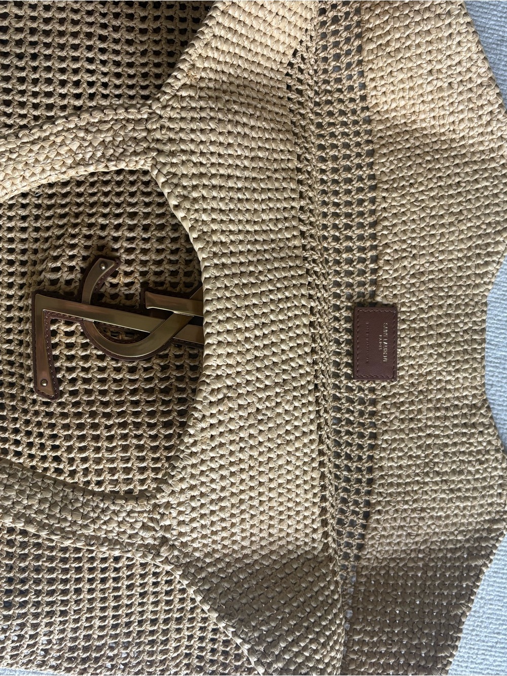 Saint Laurent Natural Raffia Tote with Gold YSL Logo - Picture 10 of 10